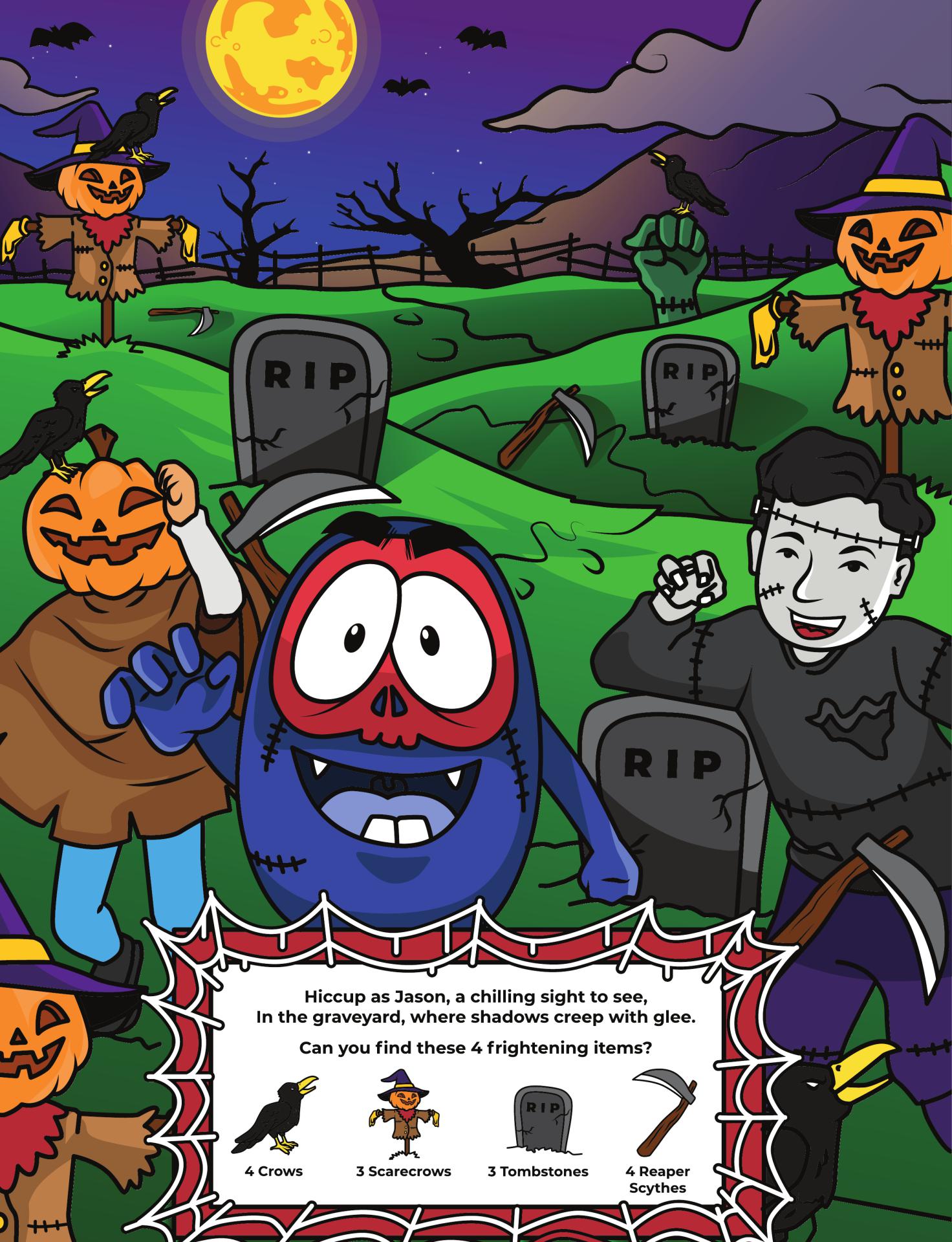 Interior page with graveyard seek and find